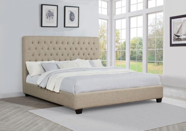 Chloe Upholstered Eastern King Panel Bed Oatmeal