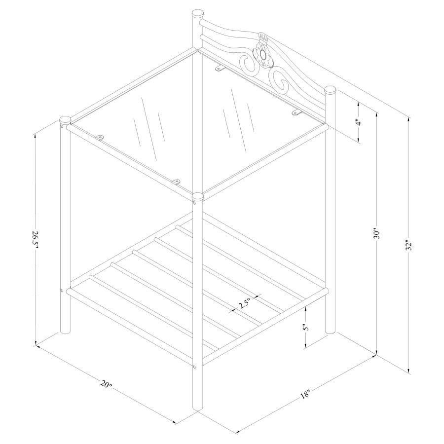 Sydney Metal 2-shelf Nightstand Antique Brushed Gold