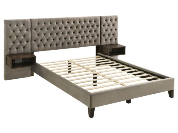 Marley Upholstered Queen Wall Panel Bed Light Brown