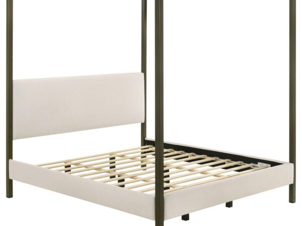 Monroe Upholstered Eastern King Canopy Bed Vanilla