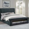 Preston Upholstered Eastern King Audio Flame Visualizer Bed Dark Blue