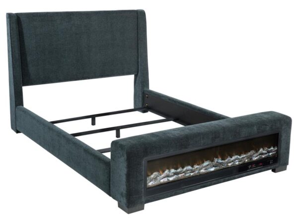 Preston Upholstered Eastern King Audio Flame Visualizer Bed Dark Blue