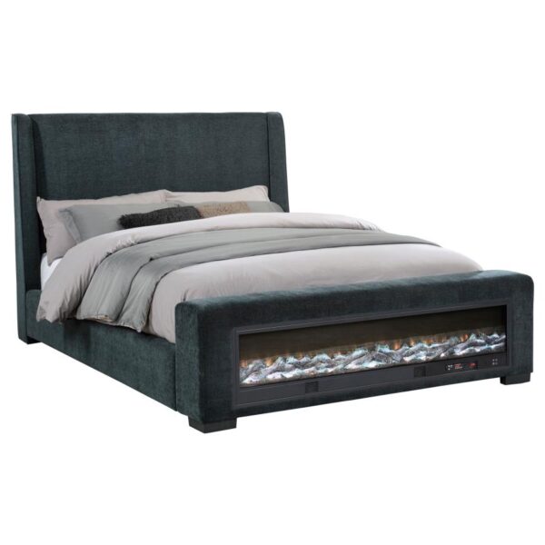 Preston Upholstered Eastern King Audio Flame Visualizer Bed Dark Blue