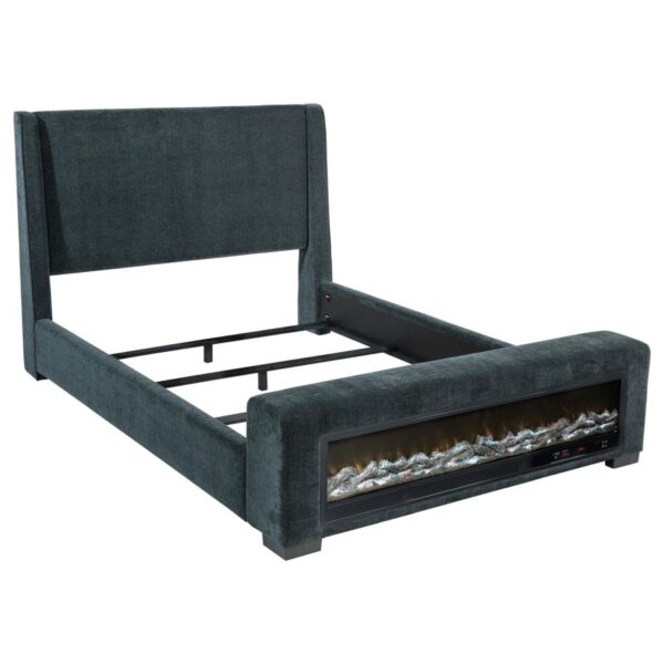 Preston Upholstered Queen Audio Flame Visualizer Bed Dark Blue