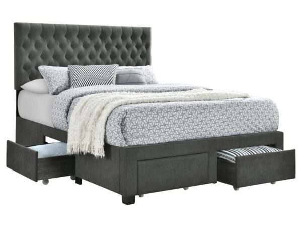 Soledad Upholstered Queen Storage Panel Bed Grey
