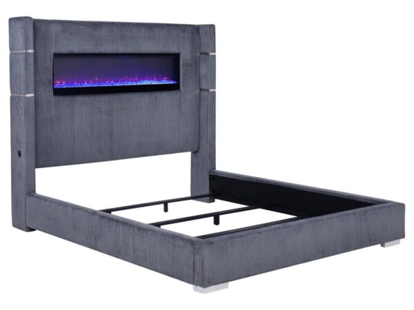 Tisdall Upholstered Cal King Flame Visualizer Bed Grey