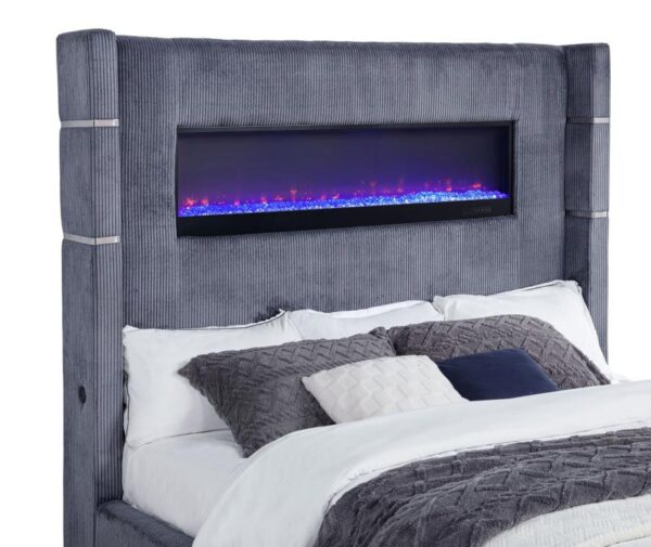 Tisdall Upholstered Cal King Flame Visualizer Bed Grey