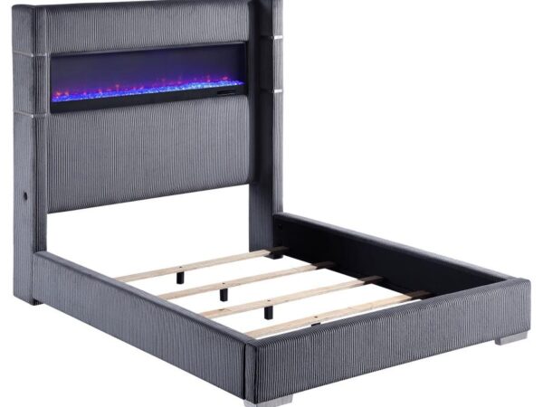 Tisdall Upholstered Queen Flame Visualizer Bed Grey