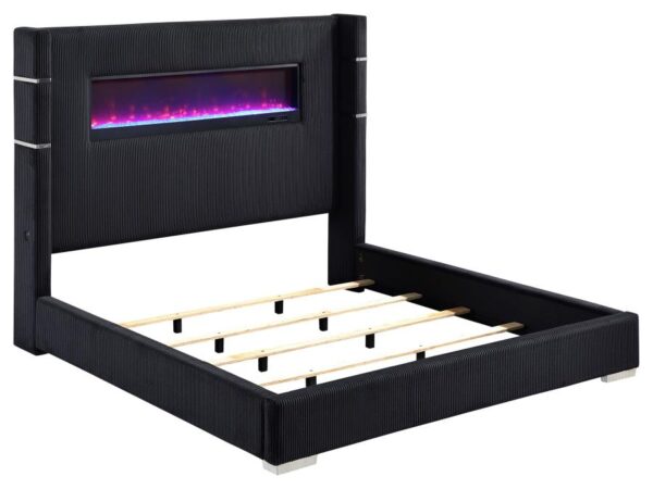 Tisdall Upholstered Eastern King Flame Visualizer Bed Black