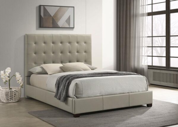 Medley Genuine Leather Queen Panel Platform Bed Tan