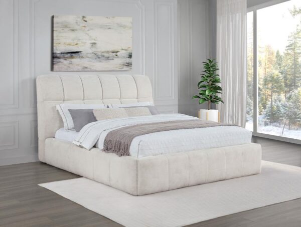 Nollet 48-inch Upholstered Queen Panel Platform Bed Cream