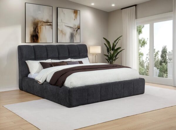 Nollet 48-inch Upholstered Eastern King Platform Bed Grey
