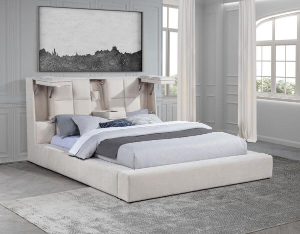 Dreux Upholstered Eastern King Panel Platform Bed Cream