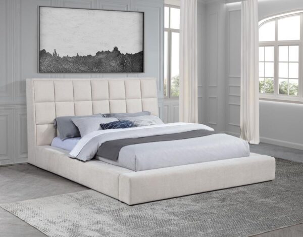 Dreux Upholstered California King Panel Platform Bed Cream