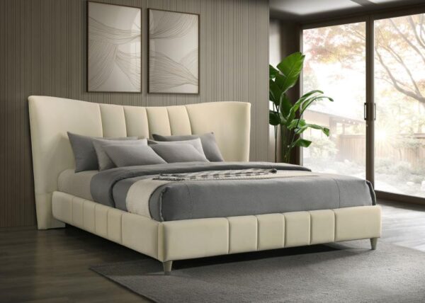 Evelyn Upholstered Eastern King Panel Platform Bed Ivory
