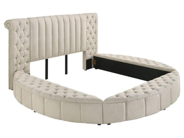 Sonya Upholstered Eastern King Round Storage Bed Ivory