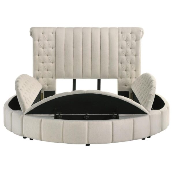 Sonya Upholstered Queen Round Storage Bed Ivory