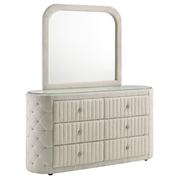 Sonya 6-drawer Upholstered Bedroom Dresser with Mirror Ivory