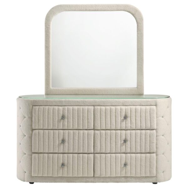 Sonya 6-drawer Upholstered Bedroom Dresser with Mirror Ivory