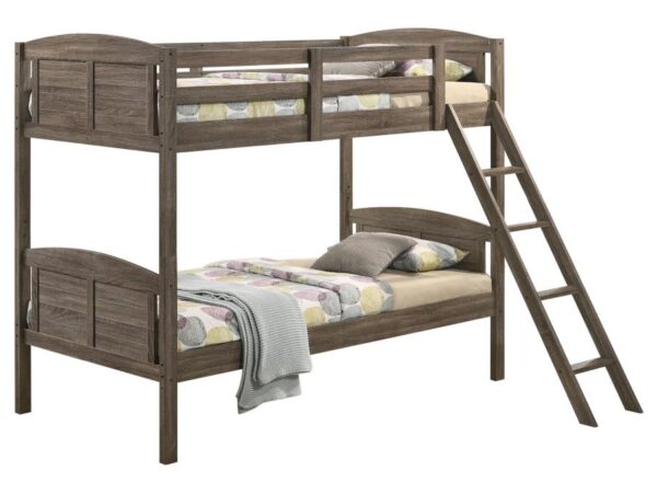 Flynn Wood Twin Over Twin Bunk Bed with Mattress Weathered Brown