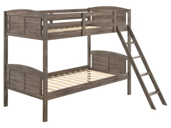 Flynn Wood Twin Over Twin Bunk Bed Weathered Brown
