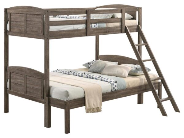 Flynn Wood Twin Over Full Bunk Bed with Mattress Weathered Brown