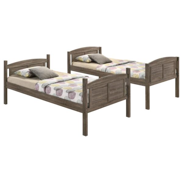 Flynn Wood Twin Over Full Bunk Bed with Mattress Weathered Brown