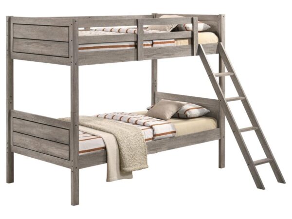 Ryder Wood Twin Over Twin Bunk Bed with Mattress Weathered Taupe