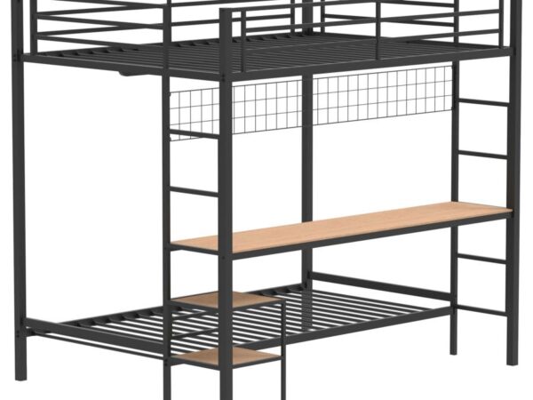 Campus Metal Full Over Twin Workstation Bunk Bed Matte Black