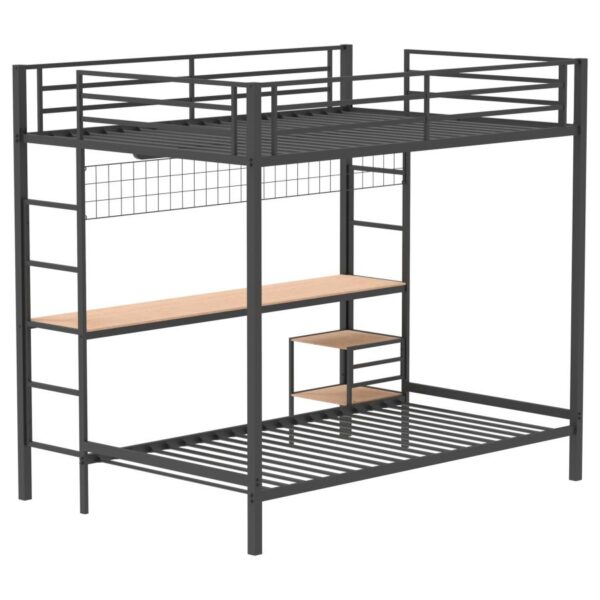 Campus Metal Full Over Twin Workstation Bunk Bed Matte Black