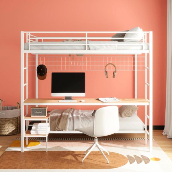 Campus Metal Full Over Twin Workstation Bunk Bed Matte White