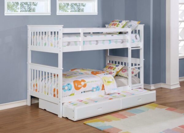 Chapman Wood Twin Over Twin Bunk Bed with Mattress White