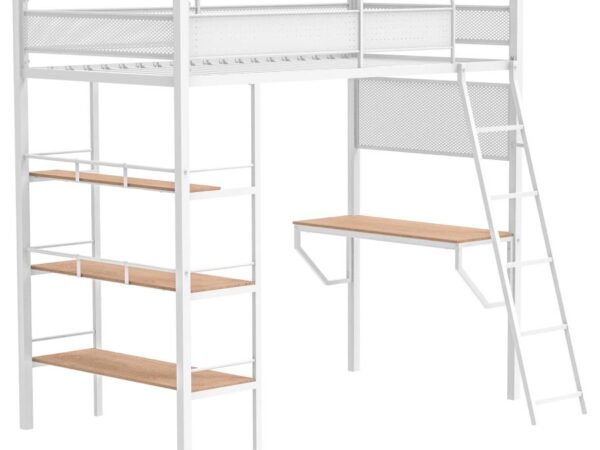 Campus 3-shelf Metal Twin Workstation Loft Bed Matte White