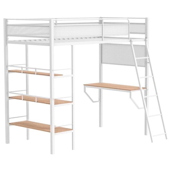 Campus 3-shelf Metal Twin Workstation Loft Bed Matte White