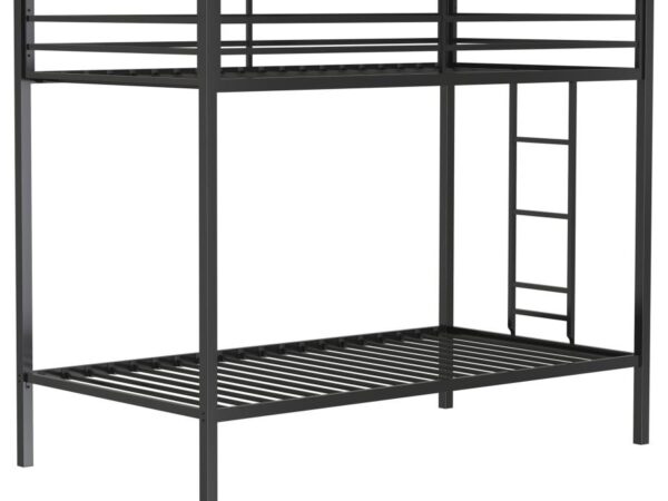 Alevera Metal Twin Over Twin Bunk Bed with Ladder Black