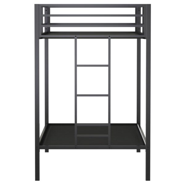 Alevera Metal Twin Over Twin Bunk Bed with Ladder Black