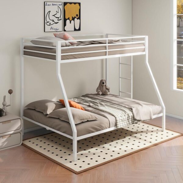 Alevera Metal Twin Over Full Bunk Bed with Ladder White