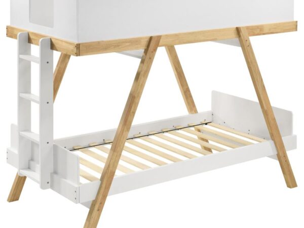 Frankie Wood Twin Over Twin Bunk Bed White and Natural