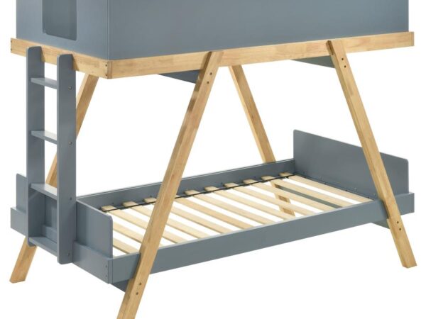 Frankie Wood Twin Over Twin Bunk Bed Blue and Natural