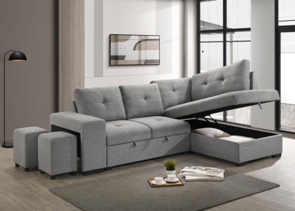 Roanne Fabric Upholstered Sleeper Sectional Sofa Grey