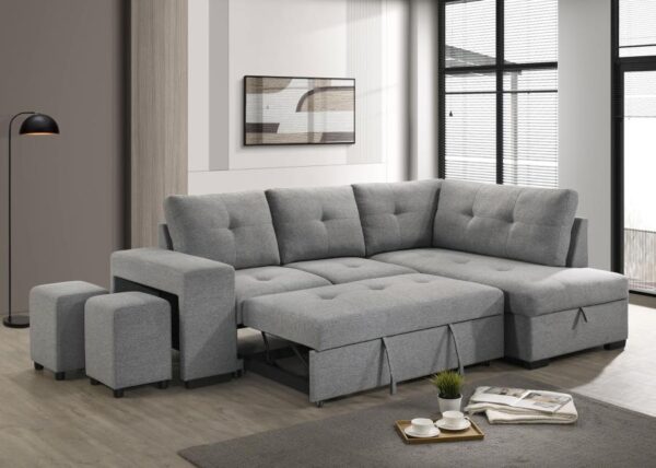 Roanne Fabric Upholstered Sleeper Sectional Sofa Grey