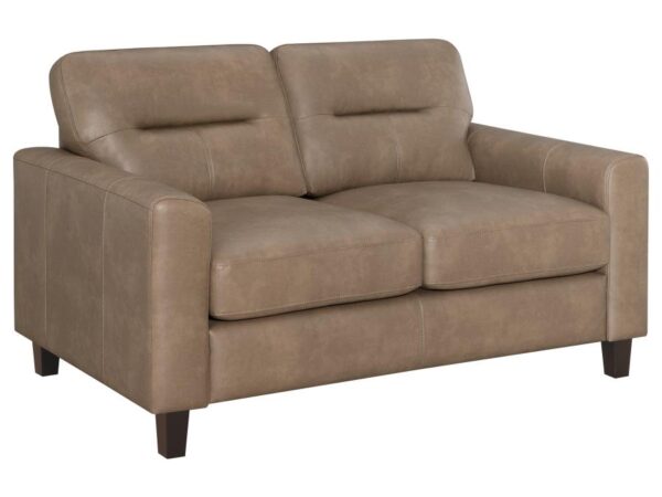 Scotland Faux Leather Upholstered Track Arm Loveseat Brown