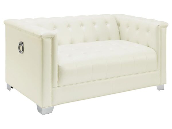 Chaviano Upholstered Track Arm Loveseat Pearl White