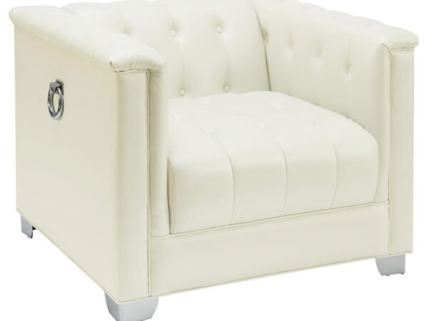 Chaviano Upholstered Track Arm Accent Chair Pearl White