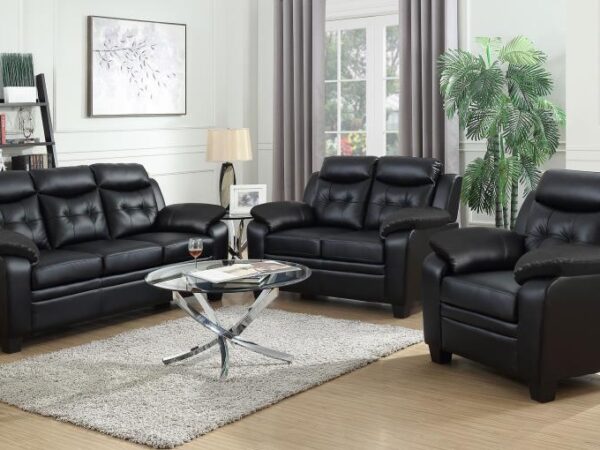 Finley 3-piece Upholstered Padded Arm Tufted Sofa Set Black
