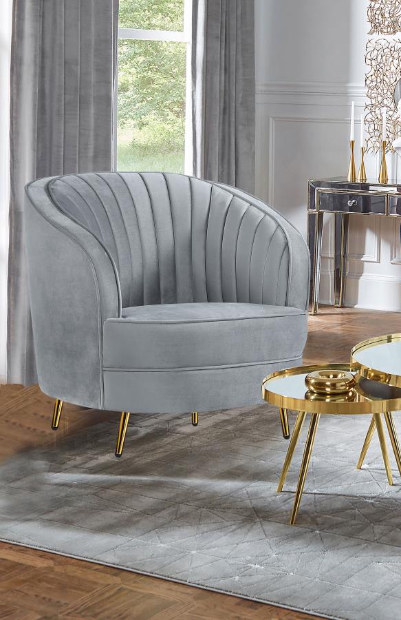 Sophia Upholstered Channel Tufted Barrel Accent Chair Grey