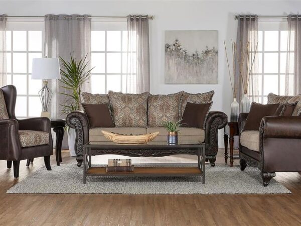 Elmbrook 3-piece Upholstered Rolled Arm Sofa Set Brown
