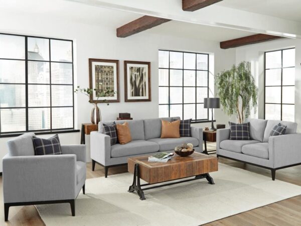 Apperson 3-piece Upholstered Track Arm Sofa Set Light Grey