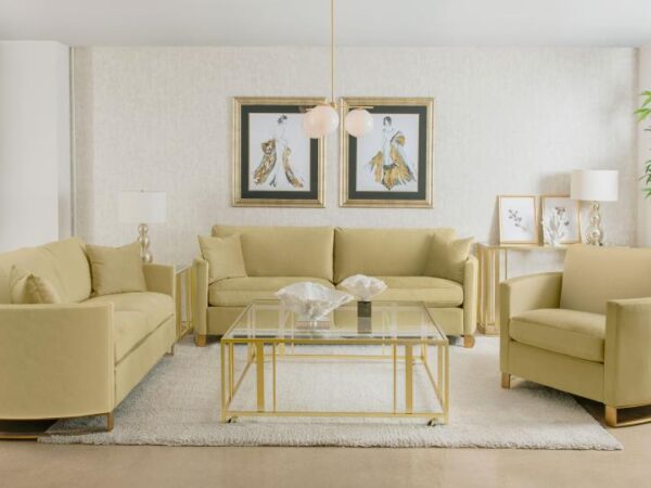 Corliss 3-piece Velvet Upholstered Sofa Set Camel