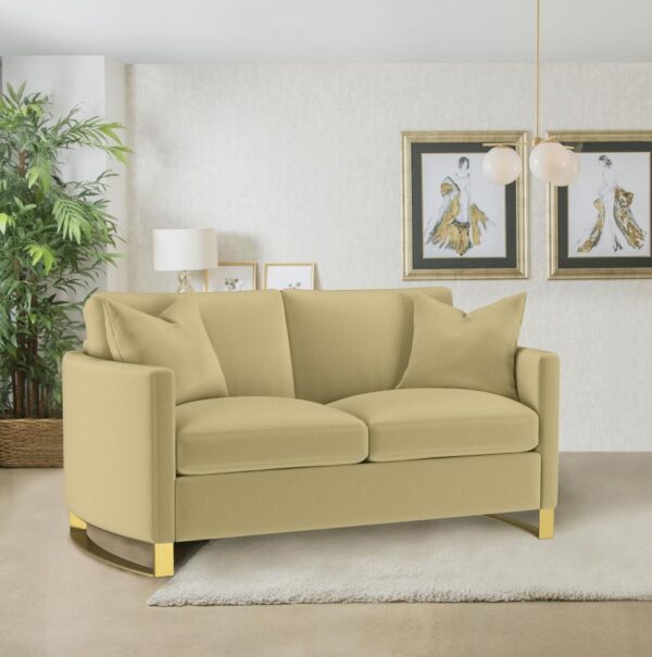Corliss Upholstered Curved Track Arm Loveseat Camel